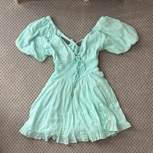 Free People Light Green Puff Sleeve Dress